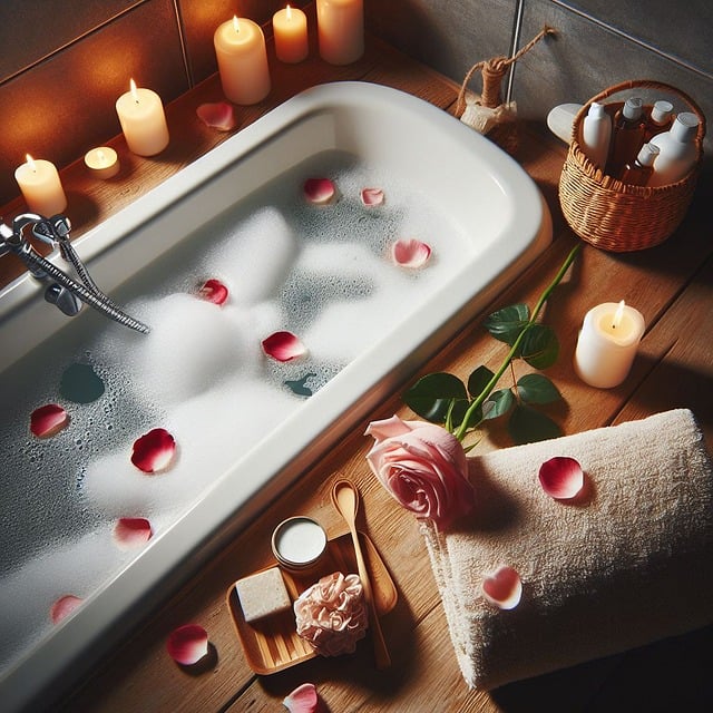 bubble bath with rose petals